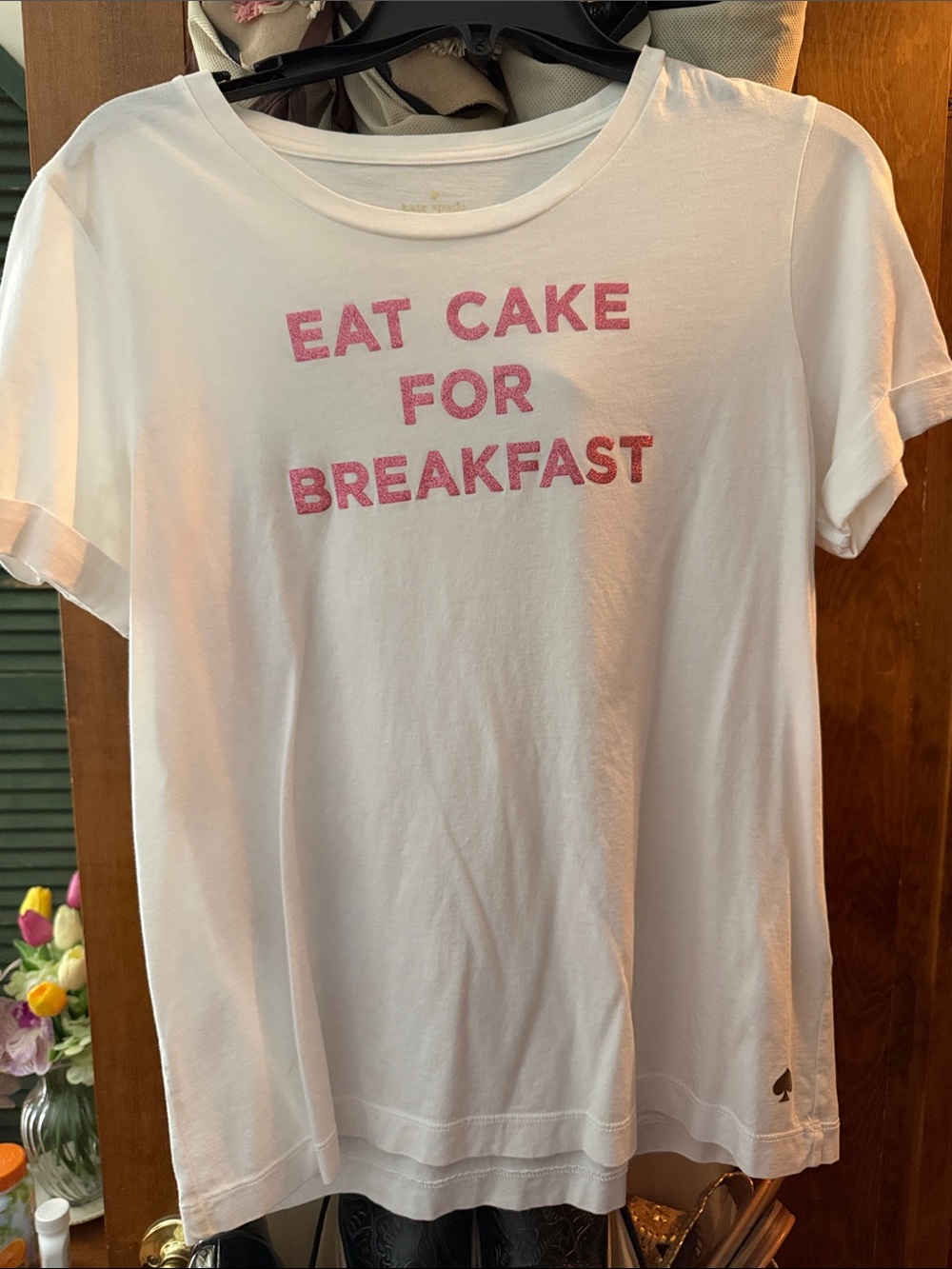 kate spade White Tee with Pink "Eat Cake for Breakfast" Graphic